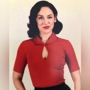 Tatyana Keynote Blouse.  Vintage-Inspired Rust Colored Keyhole Collar Top